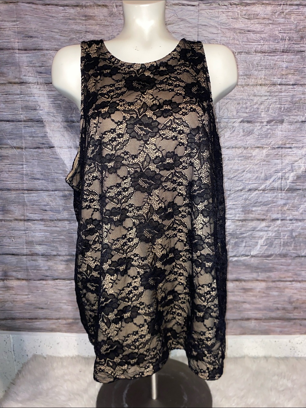 Torrid Black Lace Overlay Tank with Nude Lining